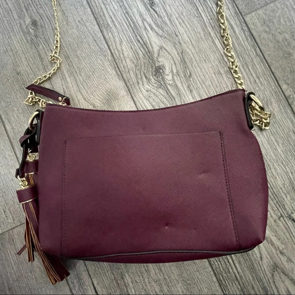 Wine color chain strap tassel bag burgundy red Bin8 - Picture 3 of 13